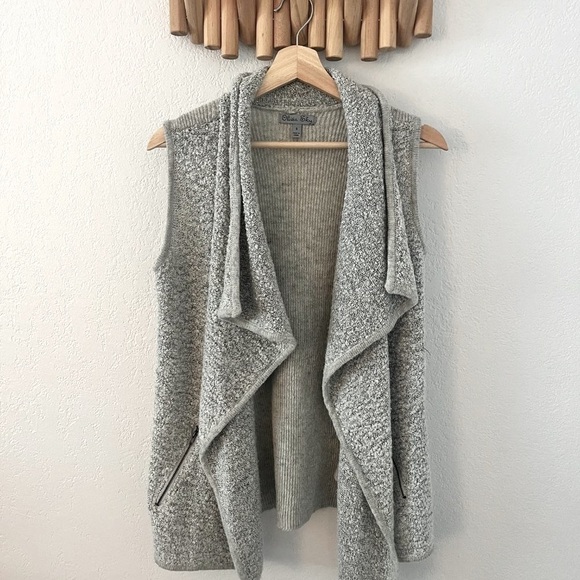 Olivia Sky Waterfall Front Gray Sleeveless Wool Blend Cardigan Women Size Small - Picture 10 of 10